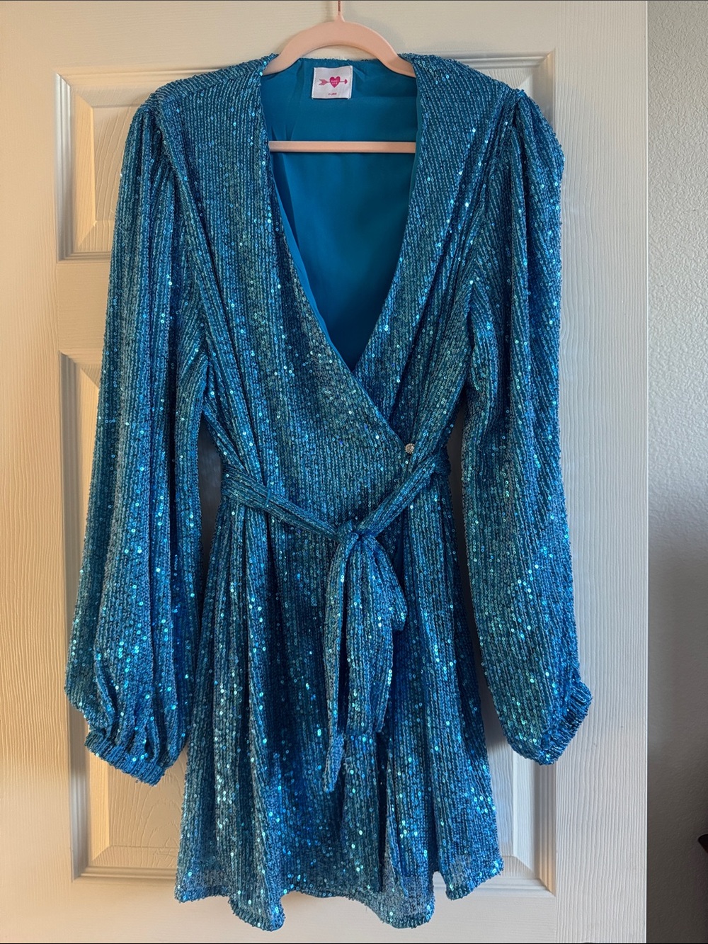 Buddy Love Blue Sequin Wrap Dress
